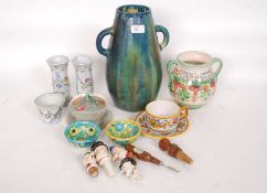 A collection of 11x pieces of 20th century Majolica to include vases, bowls, plates and other items.