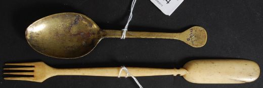 An 18th century latin spoon with markings to the stem together with  further marks to the bowl.