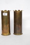 A pair of WWI First World War decorated trench art artillery shells in the form of vases,