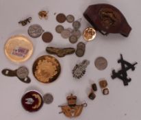 A collection of ww2 Canadian Royal Air Force cap badges to include also a warrant officers leather