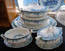 A 19th century Blue and white part dinner service comprising tureens, ladles,