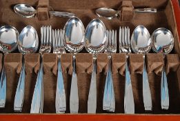A good 20th century mahogany cased canteen of cutlery in the original presentation box having lined