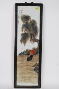 An early 20th century oriental Chinese framed painting on milk glass / porcelain depicting young