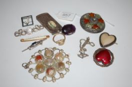 A fabulous collection of ladies brooches and pendants silver and white metal to include cabochon