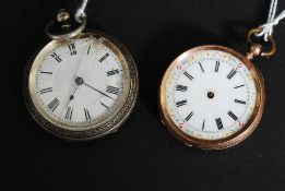A silver hallmarked ladies pocket watch together with a believed 9ct gold pocket watch with enamel