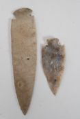 2 Flint arrowheads believed to be from the Neolithic period (2,500 to 5,000 B.C.) (2) Largest 18.