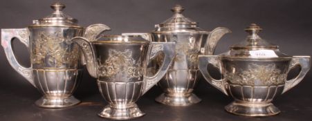 A 20th century silver plate tea service comprising coffee pot, teapot, sugar bowl and creamer.