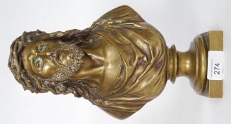 A contemporary brass bust being signed Bulio verso model of the Jesus Christ being raised on brass
