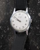 A vintage Sekonda 17 Jewel wristwatch with notation to centre set onto a black leather strap.