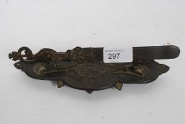 A late 19th century / early 20th century bronze pen holder / letter knife and rack.