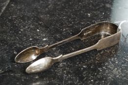 A pair of Georgian 1842 silver hallmarked sugar tongs for Exeter by William Rawlings Sowby? ( mark