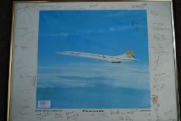 A vintage framed and glazed British Aircraft Corporation Picture of Concorde in flight bearing
