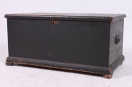 A Victorian ex policemans ebonised pine blanket box / chest.