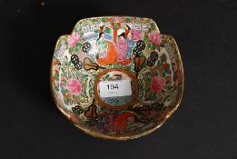 A late 19th / early 20th century Cantonese stoneware painted bowl, in tradition form,