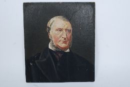 An unframed Victorian oil on board painting 3/4 portrait study of an elderly gentleman with