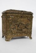 A 19th century regency cast tea caddy raised neo classical scenes,