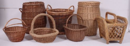 A good collection of whicker items to include laundry baskets,