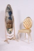 A good quality Louis 15th French shabby chic style bedside chair with button back upholstery being