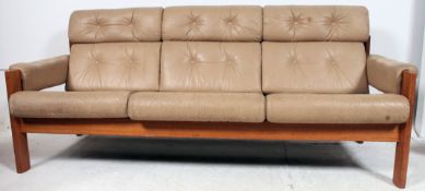A retro 1970's Norwegian teak and cream leather sofa by Ekornes.