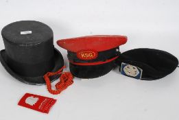 A collection of 3 hats to include a vintage gentlemans top hat  by Dormie,