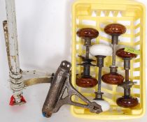 Four sets of Victorian ceramic door handles along with a Victorian brass ( painted ) curtain door