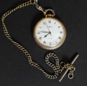A 20th century gentlemans Tempic01 17 jewel pocket watch on albert chain and bar