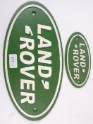 Two 20th century Land Rover advertising reproduction plaques.