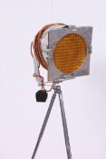 A fabulous 20th century Industrial  chrome theatre light in the manner of Parcan 64 raised over a