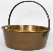 A good large 19th century Victorian open fire copper jam pan - cooking pan with hooped handles atop