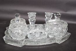 A fabulous ladies 7 piece cut glass dressing table set to include tray,