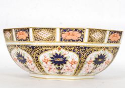 An excellent Royal Crown Derby fruit bowl of octagonal form decorated in the Imari pattern, No.