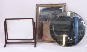 A mid 20th century circular etched frameless wall mirror together with a 19th century mahogany