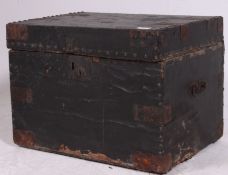 A Victorian ebonised and studded steamer trunk chest with hinged centre having detailed stud work
