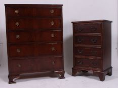 A Regency style mahogany chest of drawers being raised on bracket feet with upright chest having