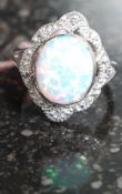 A white metal 925 silver, CZ & Opalite r