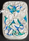 A silver plated art nouveau style enamel