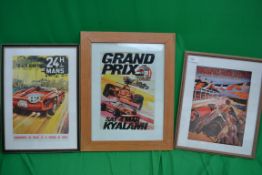 Three prints of vintage racing posters t