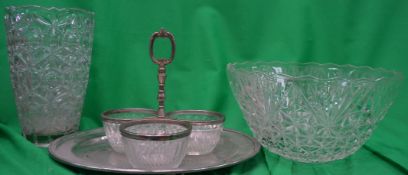 A large cut glass vase and bowl along wi