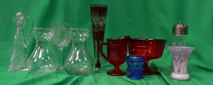 A group of glassware to include cranberr
