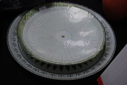 Three large glass plates with decorative