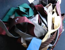 A group of vintage silk ties .