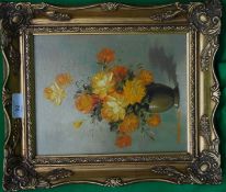 A oil on canvas painting of flowers in g