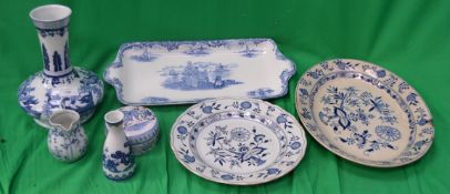 A group of blue and white china to inclu