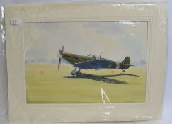 STUCKEY,  watercolour on board, Spitfire