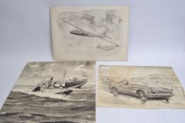 STUCKEY, 3 monochrome watercolours , 1