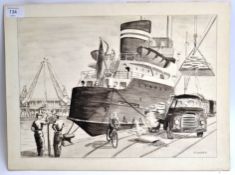 STUCKEY,  Monochrome watercolour on boar