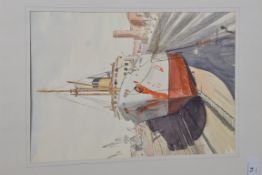 Watercolour of ship 'Camito' in dry dock