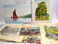 STUCKEY, 8 mostly signed watercolours on