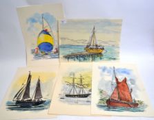 A selection of 5 watercolours featuring boats.  All signed by the artist STUCKEY.