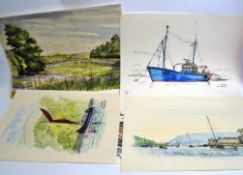 6 pieces of work by Stuckey-all signed.